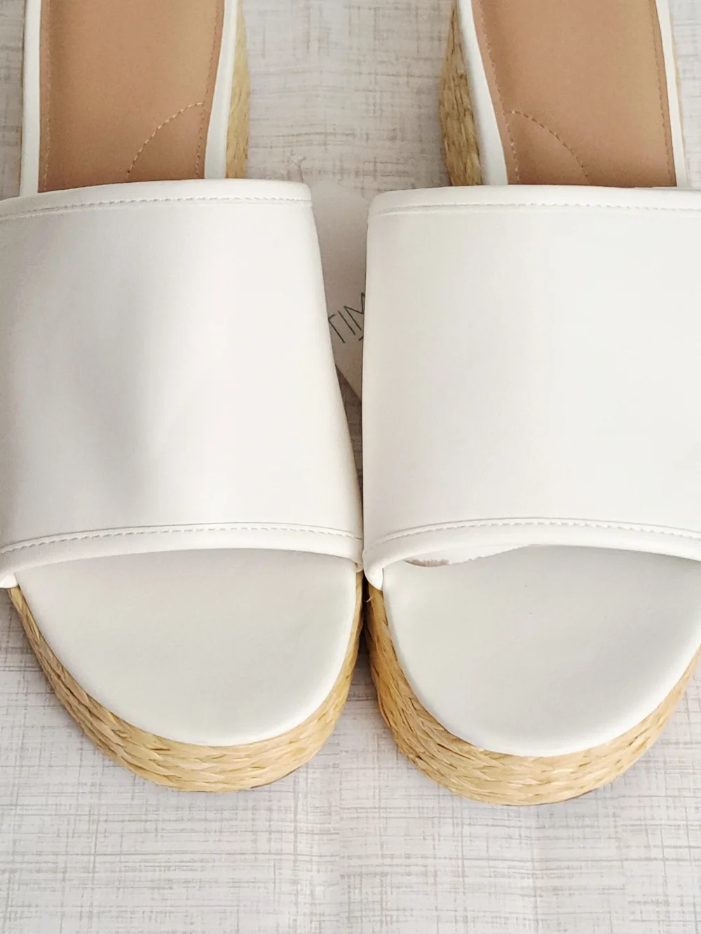 Time and Tru Women's Raffia Platform White Slide Sandals